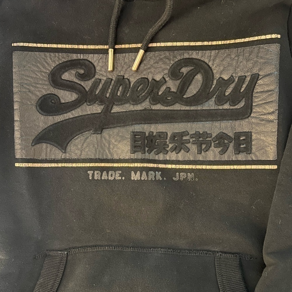 Superdry logo black hoodie heavyweight gold accents sz 4 womens streetwear - Picture 3 of 10
